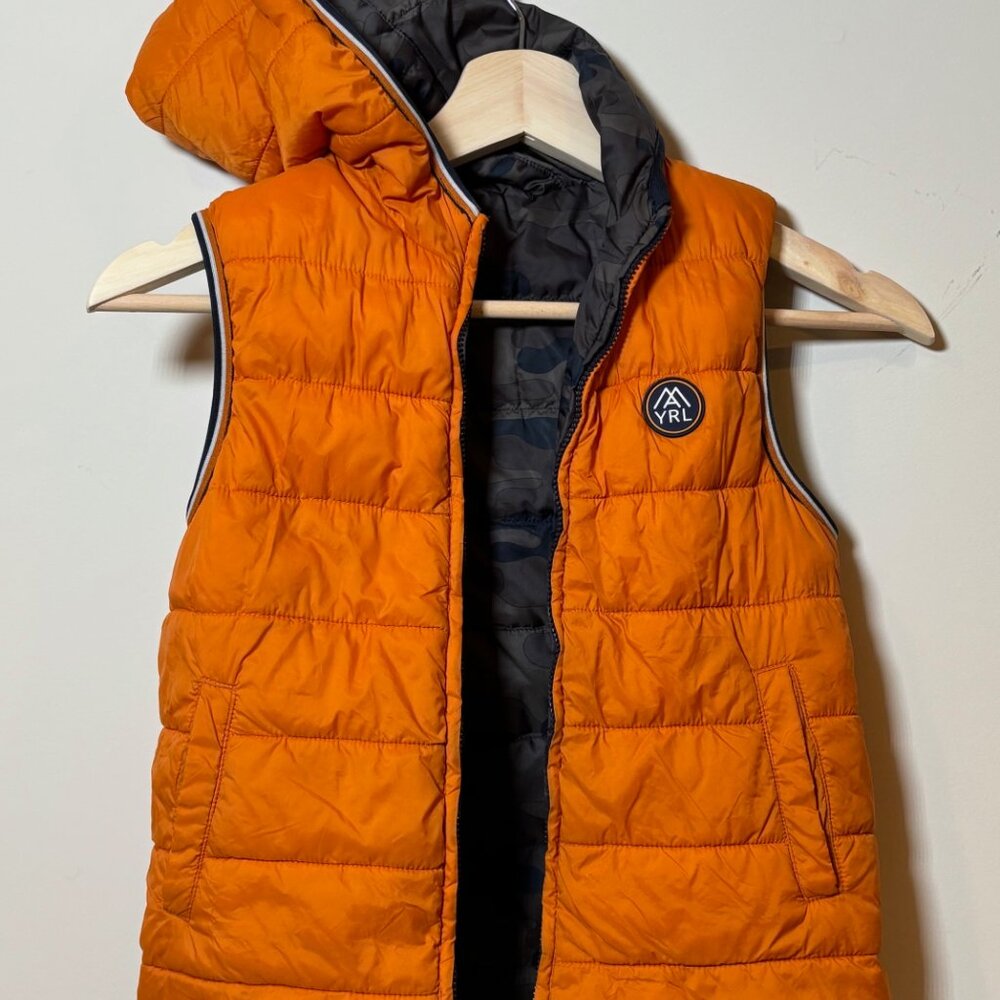Mayoral Reversible Hoodie Puffer Vest Orange Camo Pockets Full Zip, Kids Size 5